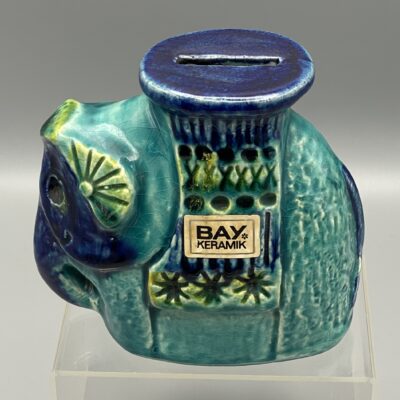 Blau-grüner Elefant als Spardose, Bay Keramik, Deutschland um 1965/70.