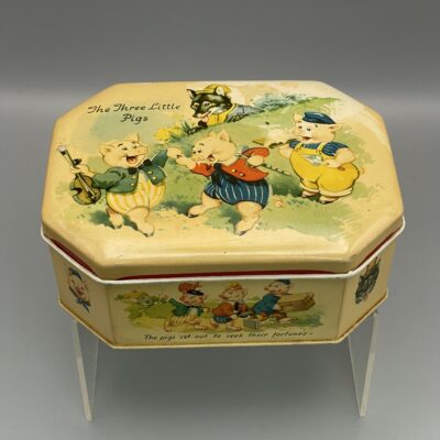 Alte Blechdose von Chocolat Côte d'Or: Die drei kleinen Schweinchen (Three little Pigs), 1940er Jahre