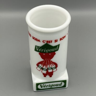 Strohhalm-Halter aus Opal-Glas mit Reklame für Soda von Vérigoud, 1950er Jahre