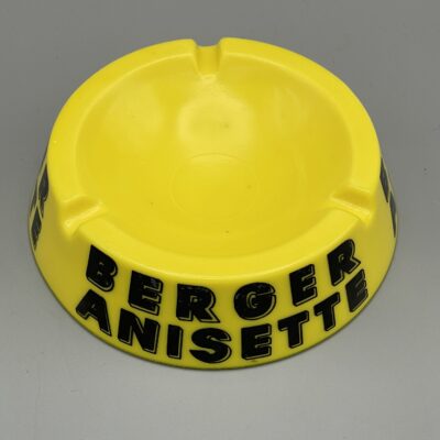 Berger Anisette (wie Ricard, Pastis) - Runder Ascher in gelbem Opalglas - Frankreich um 1950