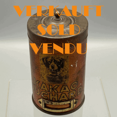 Kakao Suchard - Seltene, kleine Blechdose mit Bernhardiner und Schokoladentafel, um 1910