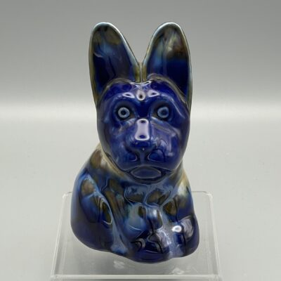 Sitzender Hund, Mops, herrliche Glasur. Spardose, um 1920/30, Keramik-Manufaktur Emile Fourneron (Frankreich)