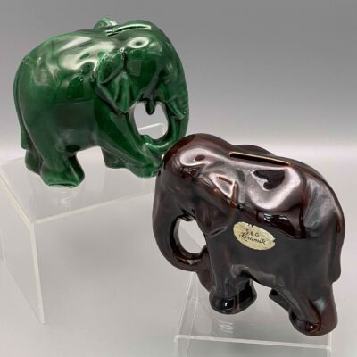 Scheurich & Greulich: Zwei Keramik-Elefanten, Spardosen, Deutschland um 1950