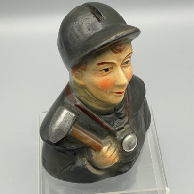 Bergmann als Spardose, Seltene Keramik-Figur um 1910, vermutlich B. Bloch (Eichwald)