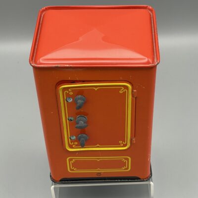 Tresor mit Zahlenschloss, 1950er Jahre Blech-Spardose, Hersteller: Karl Rohrseitz Zirndorf (KRZ)