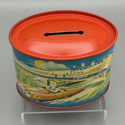 Bunte Spardose aus bedrucktem Blech (II) – Karl Rohrseitz Zirndorf, 1950er Jahre