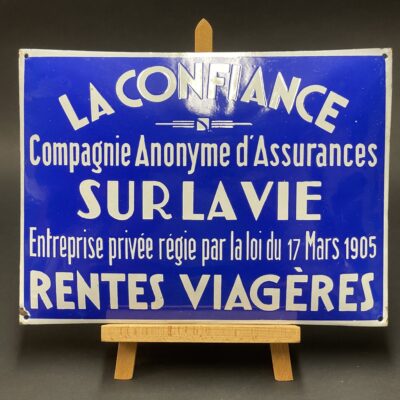 LA CONFIANCE - Französisches Emailschild in sehr gutem Zustand!