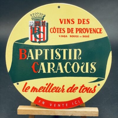 Baptistin Caracous - Le meilleur de Tous - Emailschild, Wein-Reklame, Provence / Frankreich, 1960/70er Jahre