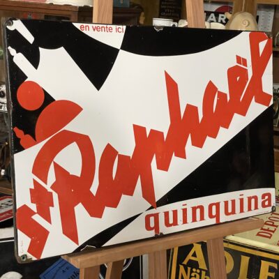 St. Raphaël - Emailschild um 1950, seltenere Ausführung Vitracier Neuhaus - Les Arcs, schöner Glanz!