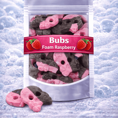 BUBS Foam Raspberry & Blueberry – Zachte vegan schuimsnoepjes in de kleuren roze en paars met de smaak van framboos en bosbes