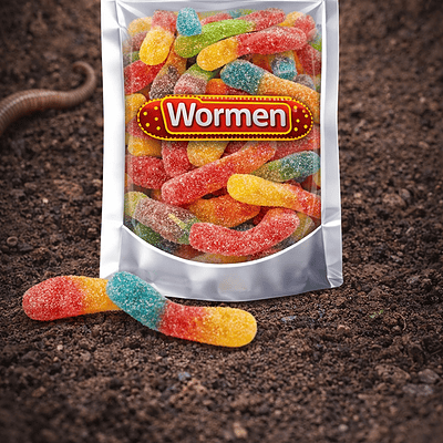 Kleurrijke zure wormen van Jake met een fijn zuur suikerlaagje in diverse felle kleuren
