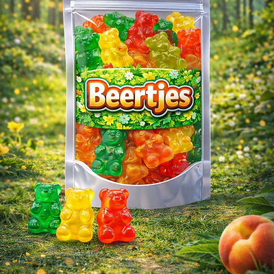 Kleurrijke fruitachtige teddybeertjes van Jake, zachte glutenvrije gummy beertjes in diverse vruchtensmaken met een glanzende afwerking
