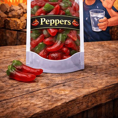 Dulce Plus chili peppers snoep, rood-groene peper snoepjes met een licht pittige smaak, gladde fruitgum chili pepers van Dulce Plus, spicy snoepgoed zonder suikerlaag