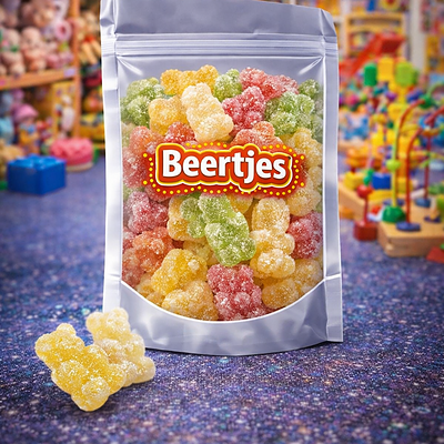 Zure beertjes Matthijs, snoepjes in de vorm van kleine beertjes met zure suikerlaag