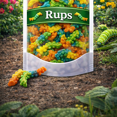 Dulce Plus gekleurde rupsen snoep, gladde fruitgum rupsen zonder suikerlaag, meerkleurige snoep rupsen van Dulce Plus, zachte fruitgom insecten