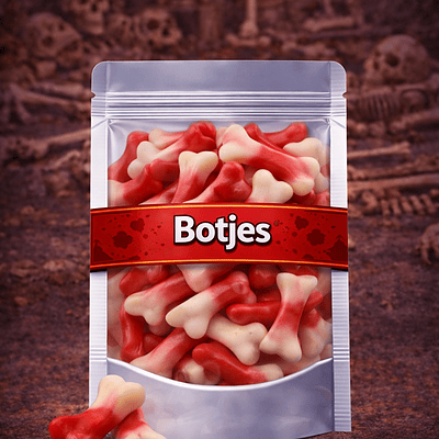 Dulce Plus botjes snoep, witte zachte schuimsnoepjes in de vorm van een bot, Dulce Plus kluifjes fruitgum, zachte witte traktatie botjes