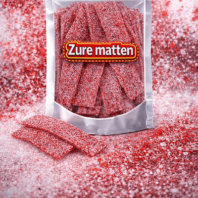 Zure matten aardbei snoep van Pedro