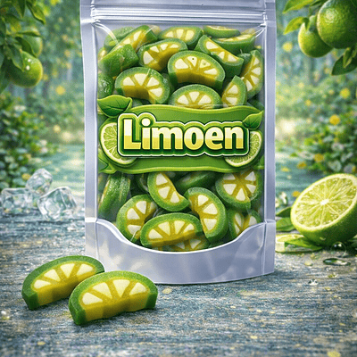 Vidal Peelable Limoen Schijfjes: pelbare groene en witte snoepjes in de vorm van een limoenpartje met een zachte textuur en een heerlijk zoete, milde limoensmaak