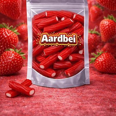 Getwiste aardbei potlood snoep van Vidal, aardbei snoepjes in de vorm van een getwiste potlood