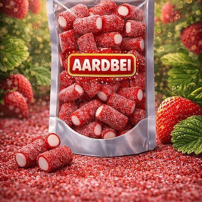 Zure aardbei potlood snoep van Vidal, zure aardbei snoepjes in rode kleur in de vorm van potlood