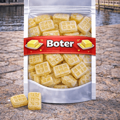 Oud Hollandse boterbabbelaars van Holland Foodz, traditionele goudbruine boterbabbels, authentiek Zeeuws snoepgoed met roombotersmaak, Holland Foodz suikerwerk