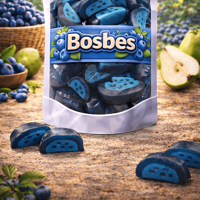 Peelable Vidal bosbesschijfjes snoep, blueberry slices peelable candy, tweekleurige paarse bosbes fruitgom schijfjes die je kunt pellen, trending viraal snoepgoed
