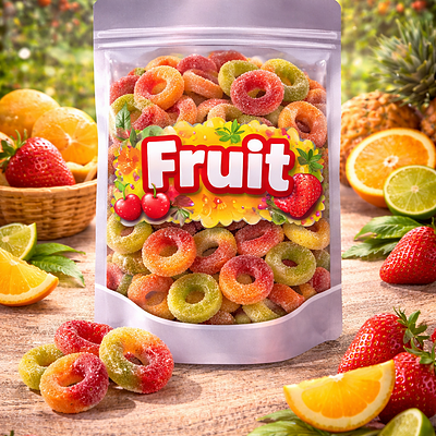 Park Lane mini fruit snoep ringen, zachte tweekleurige snoepringen met de frisse smaak van appel en perzik, afgewerkt met een fijn suikerlaagje voor een zoete bite.