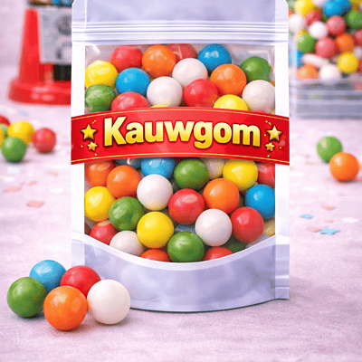 Gekleurde fruit kauwgomballen zonder suikerlaag, gladde kauwgomballen mix, glanzende fruitige kauwgom, diverse kleuren kauwgomballen gladde afwerking