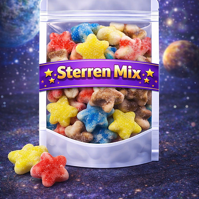 Dulce Plus gesuikerde sterren mix halal, kleurrijke sterretjes snoep met suikerlaag, diverse kleuren fruitgum sterren Dulce Plus, halal gecertificeerd snoepgoed
