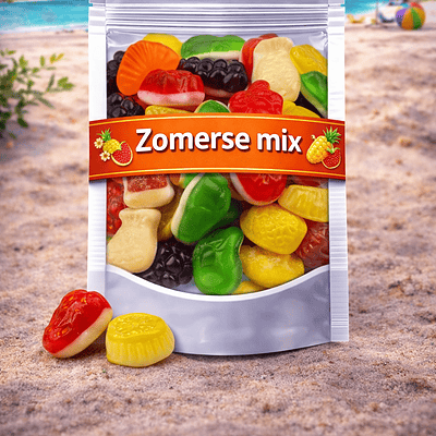 Park Lane Zomers Fruit Cocktail mix snoep, zoete fruitgum mix met kersen druiven mandarijnen abrikozen en aardbei snoepjes, Park Lane fruitmix zak