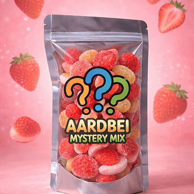Mystery aardbei snoepmix. aardbei snoepzakje, aardbei snoepjes