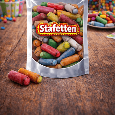 Drop Stafetten snoep van Haribo, kleurdrop in vorm van stafetten van haribo