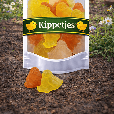 Zoete kippetjes snoep van Frisia – vegan kuiken snoepjes met fruitsmaak