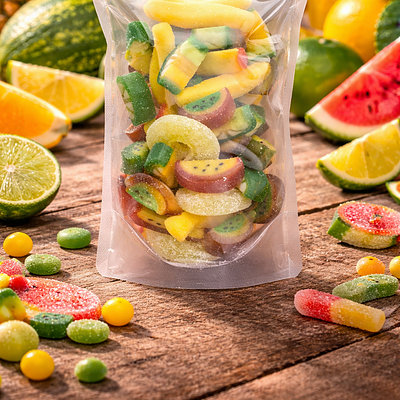 Tropische snoepmix met zure en zoete tropische snoepjes zoals ananas, kiwi, citroen en banaan