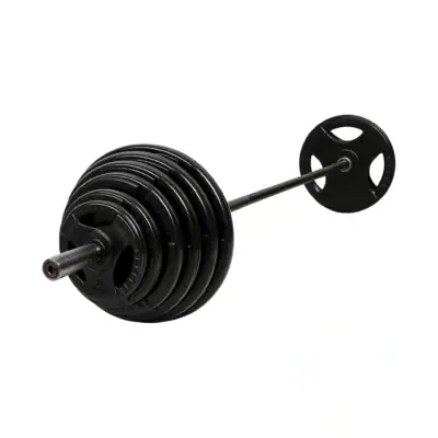 SET OLIMPICO PLASTIFICADO, CON BARRA Y DISCOS (290 lbs)
