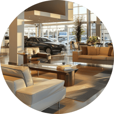 Clean and professional dealership customer lounge maintained by AMC Commercial Cleaning Australia
