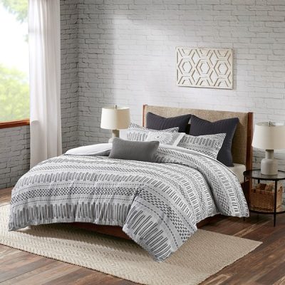 INK+IVY Rhea Cotton Jacquard Comforter Mini Set in Grey/Black, Full/Queen II10-1100