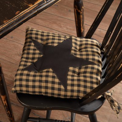 Black Star Farmhouse Prim Country Black Tan Check Chair Pad 14x14 - VHC Brands