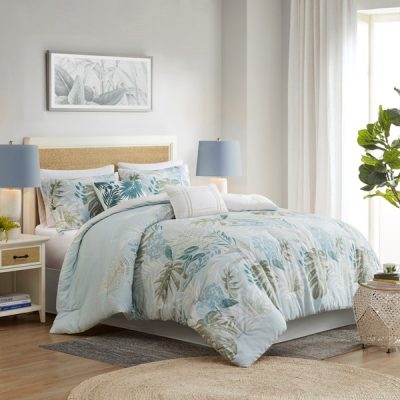 Harbor House Blue Kiawah Island 6 Piece Oversized Cotton Comforter Set with Throw Pillow in Blue, King HH10-1852