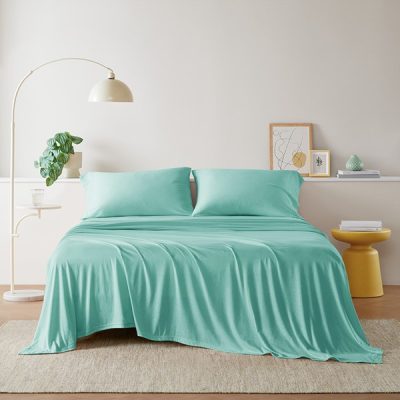 Intelligent Design Cotton Blend Jersey Knit All Season Sheet Set in Aqua, Full ID20-697