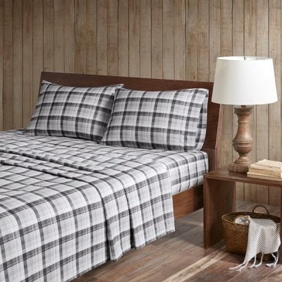 Woolrich Cotton Flannel Sheet Set in Grey Plaid, King WR20-2047