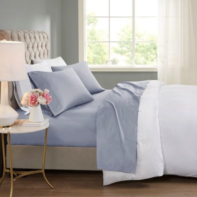 Beautyrest 600 Thread Count Cooling Cotton Blend 4 PC Sheet Set in Blue, Queen BR20-1003