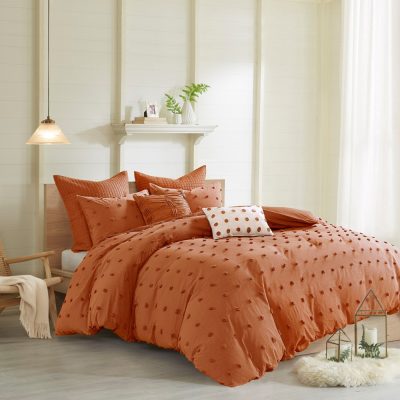 Urban Habitat Brooklyn Cotton Jacquard Duvet Cover Set with Euro Shams and Throw Pillows in Rust, Full/Queen UH12-2498