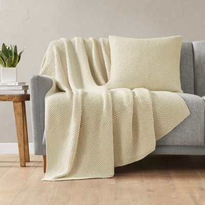 INK+IVY Bree Knit Throw in Ivory, 50x60" II50-734