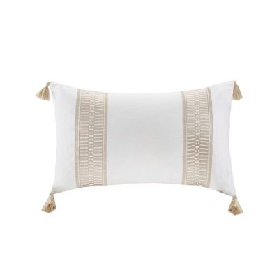Harbor House Blue Anslee Embroidered Cotton Oblong Decorative Pillow in Taupe, 12x20" HH30-1694