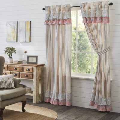 Kaila Ticking Blue Ruffled Panel Set of 2 84x40