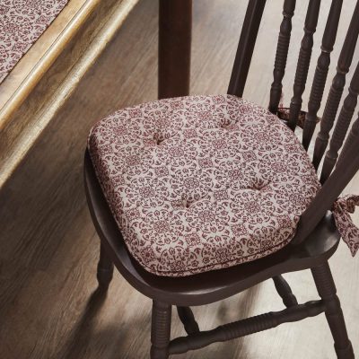 Custom House Burgundy Tan Jacquard Prim Country Chair Pad 15.5x17 - VHC Brands
