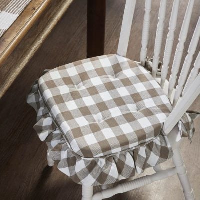 Annie Portabella Tan Ruffled Check Farmhouse Chic Chair Pad 15.5x17 - VHC Brands