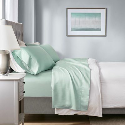 Madison Park 1000 Thread Count HeiQ Smart Temperature Cotton Blend 4 PC Sheet Set in Seafoam, Queen MP20-8928
