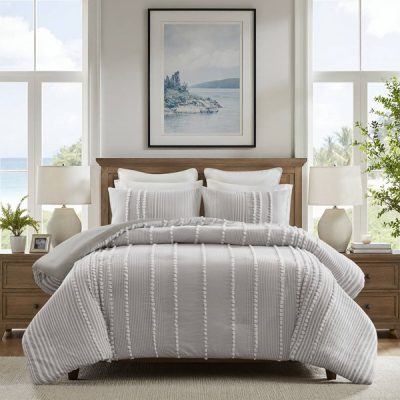 Harbor House Blue Anslee 3 Piece Cotton Yarn Dyed Duvet Cover Set in Grey, King HH12-1998